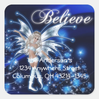 Blue Faiy/Fee 2 Weihnachtsanschauung Adresse Quadratischer Aufkleber
