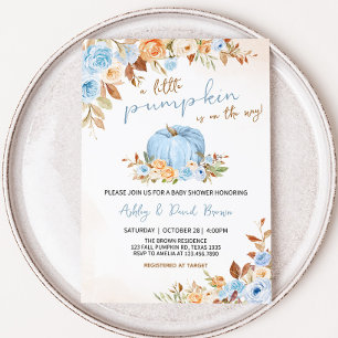 Blue Fall Floral Pumpkin Baby Dusche Einladung