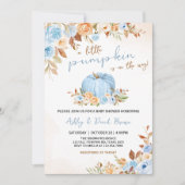 Blue Fall Floral Pumpkin Baby Dusche Einladung (Vorderseite)