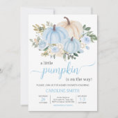 Blue Fall Floral Pumpkin Einladung (Vorderseite)