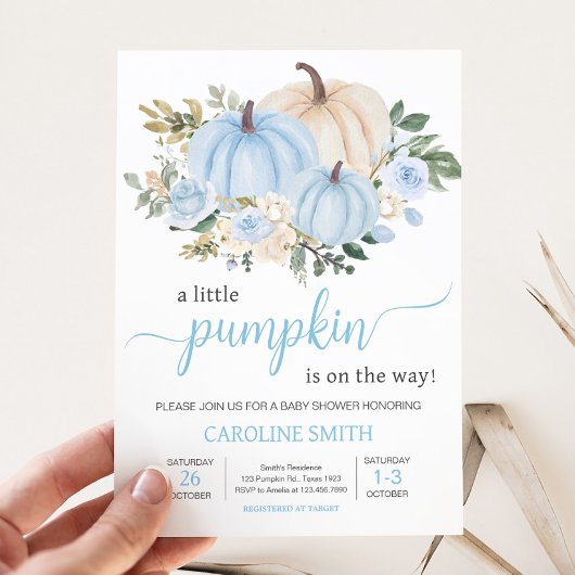 Blue Fall Floral Pumpkin Einladung