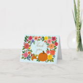 Blue Fall Florals Pumpkin Baby Dusche Dankeskarte (Vorderseite)