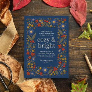 Blue Fall Folksy Blumenrahmen Herbst Party Einladung