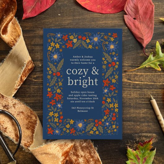 Blue Fall Folksy Blumenrahmen Herbst Party Einladung