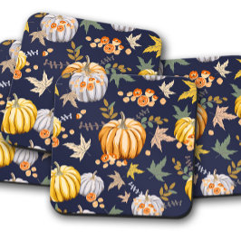 Blue Fall Pumpkin | Autumn Pumpkin Cork Drink Coas Getränkeuntersetzer