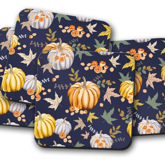 Blue Fall Pumpkin | Autumn Pumpkin Cork Drink Coas Getränkeuntersetzer