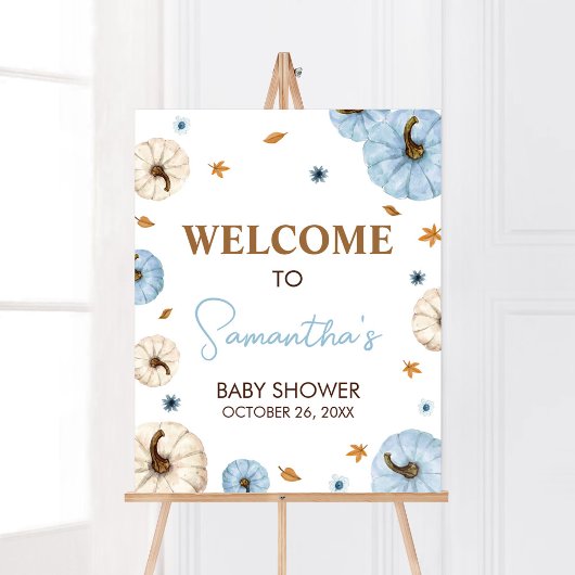 Blue Fall Pumpkin Baby Dusche Willkommen Poster