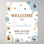 Blue Fall Pumpkin Baby Dusche Willkommen Poster (Vorne)