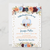 Blue Fall Pumpkin Floral Baby Dusche Einladung (Vorderseite)