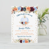 Blue Fall Pumpkin Floral Baby Dusche Einladung (Stehend Vorderseite)