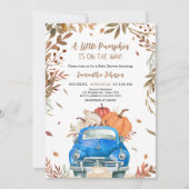 Blue Fall Pumpkin Truck Baby Dusche Einladung (Vorderseite)