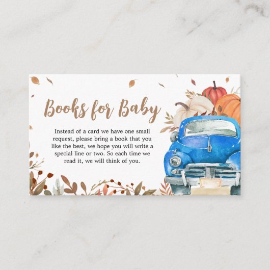 Blue Fall Pumpkin Truck Baby Showbücher für Baby Begleitkarte (Vorderseite)
