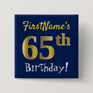 Blue, Falsch Gold 65th Birthday, With Custom Name Button