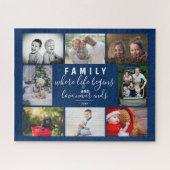Blue Family 8 Foto Collage Sprichwort Script Puzzle (Horizontal)