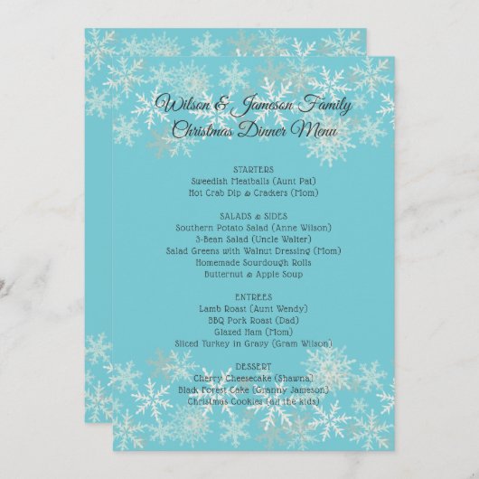 Blue Family Christmas Dinner Menü Vorlage (Vorne/Hinten)