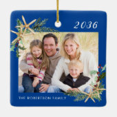 Blue Family Foto Christmas Beach Starfish Keramikornament (Rückseite)