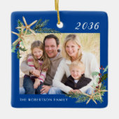 Blue Family Foto Christmas Beach Starfish Keramikornament (Vorderseite)