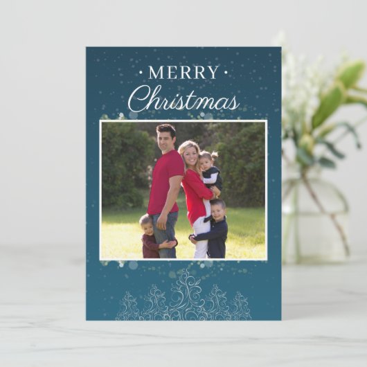 Blue Family Foto Picture Frohe Weihnachtskarte (Stehend Vorderseite)