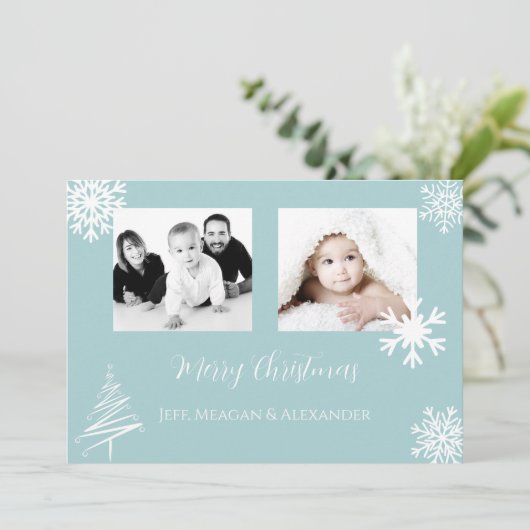 Blue Family Foto Schneeflocken Frohe Weihnachten (Stehend Vorderseite)