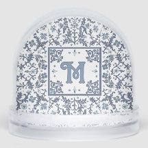 Blue Fancy Floral Pattern Monogrammed
