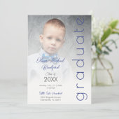 Blue Fancy Vellum Overlay Effect Photo Graduate Einladung (Stehend Vorderseite)