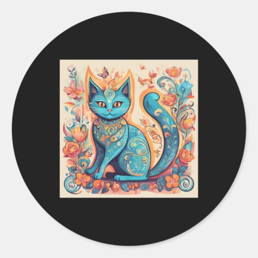 Blue Fantasy Cat Sticker (Vorderseite)