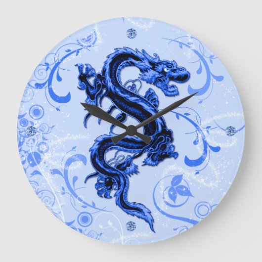 Blue Fantasy Dragon Wall Clock Große Wanduhr (Vorderseite)
