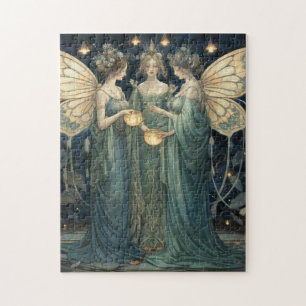 Blue Fantasy Fairy Art Nouveau Puzzle