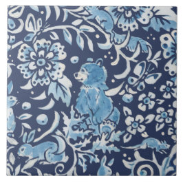 Blue Fantasy Forest Mural Woodland Bär oben rechts Fliese