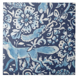 Blue Fantasy Forest Mural Woods Fox unten rechts Fliese