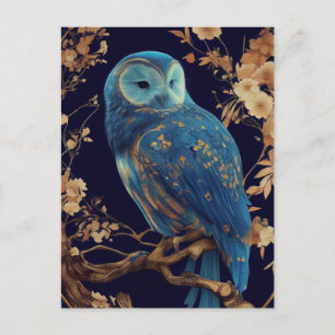 Blue Fantasy Owl Postcard Postkarte