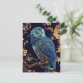 Blue Fantasy Owl Postcard Postkarte (Stehend Vorderseite)