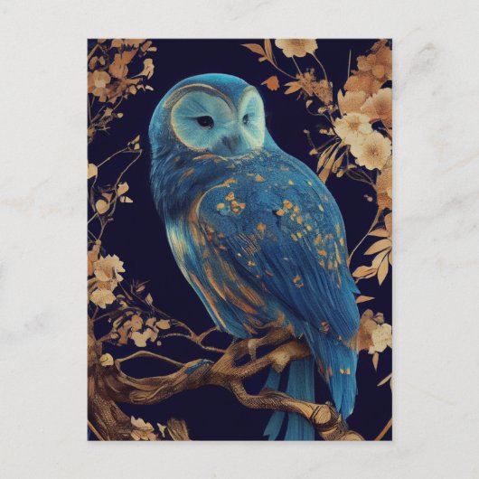Blue Fantasy Owl Postcard Postkarte (Vorderseite)