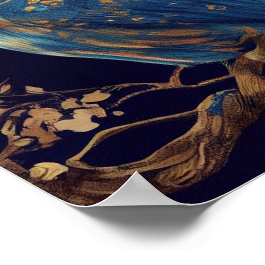 Blue Fantasy Owl Poster (Ecke)