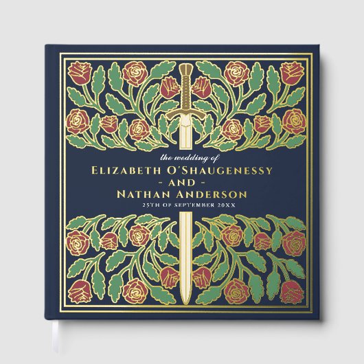 Blue Fantasy Royal Medieval Sword Wedding Gästebuch (Vorderseite)