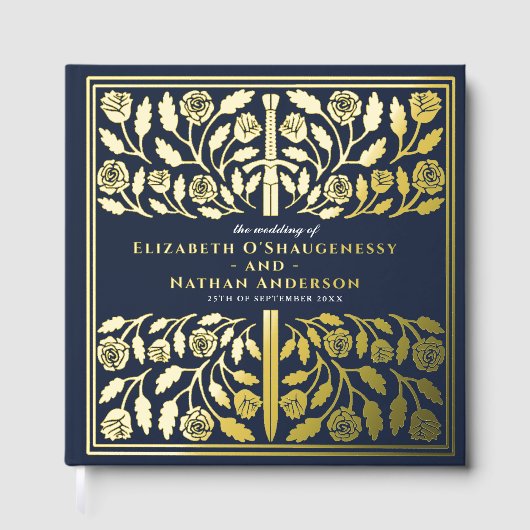 Blue Fantasy Royal Medieval Sword Wedding Gästebuch (Vorderseite)