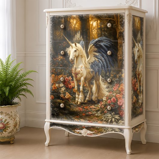 Blue Fantasy Unicorn Woodland Decoupage Seidenpapier
