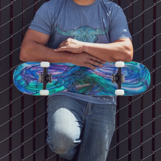 Blue Fantasy Watercolor Skateboard (Außenbereich 3)