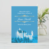 Blue Fantasy White Castle Bridal Dusche Einladung (Stehend Vorderseite)