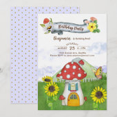 Blue Fantasy Woodland Toadstool House Fun Geburtst Einladung (Vorne/Hinten)