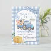 Blue Farm Animals Three-i-e-i-o 3rd Birthday Einladung (Stehend Vorderseite)