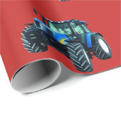 Blue Farm Tracker auf Red Christmas Geschenkpapier (Rolleneckpunkt)