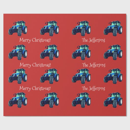 Blue Farm Tracker auf Red Christmas Wrapping Paper Geschenkpapier (Flach)