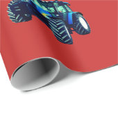 Blue Farm Tracker auf Red Christmas Wrapping Paper Geschenkpapier (Rolleneckpunkt)