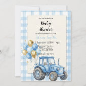 Blue Farm Tractor Boy Baby Shower Einladung (Vorderseite)