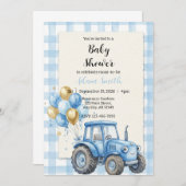 Blue Farm Tractor Boy Baby Shower Einladung (Vorne/Hinten)