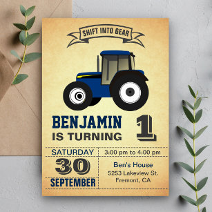 Blue Farm Traktor Einladung zum Geburtstag