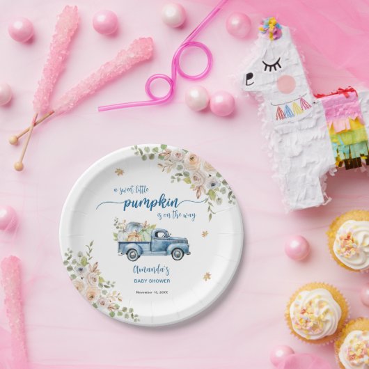 Blue Farm Truck Kleine Pumpkins Baby Dusche Pappteller (Party)