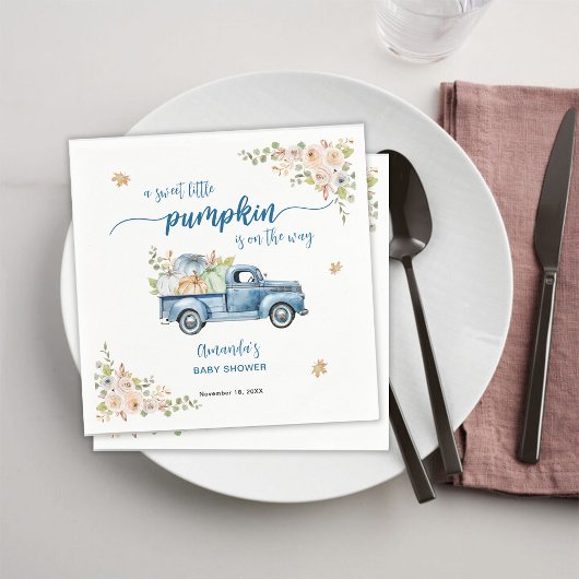 Blue Farm Truck Kleine Pumpkins Baby Dusche Serviette