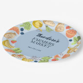 Blue Farmers Market Birthday Fruit & Vegetables Pappteller (Schrägansicht)